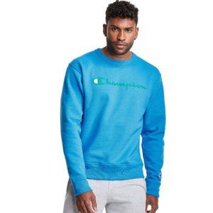 Champion Men's Medium Blue Script Logo Powerblend Pullover Sweatshirt